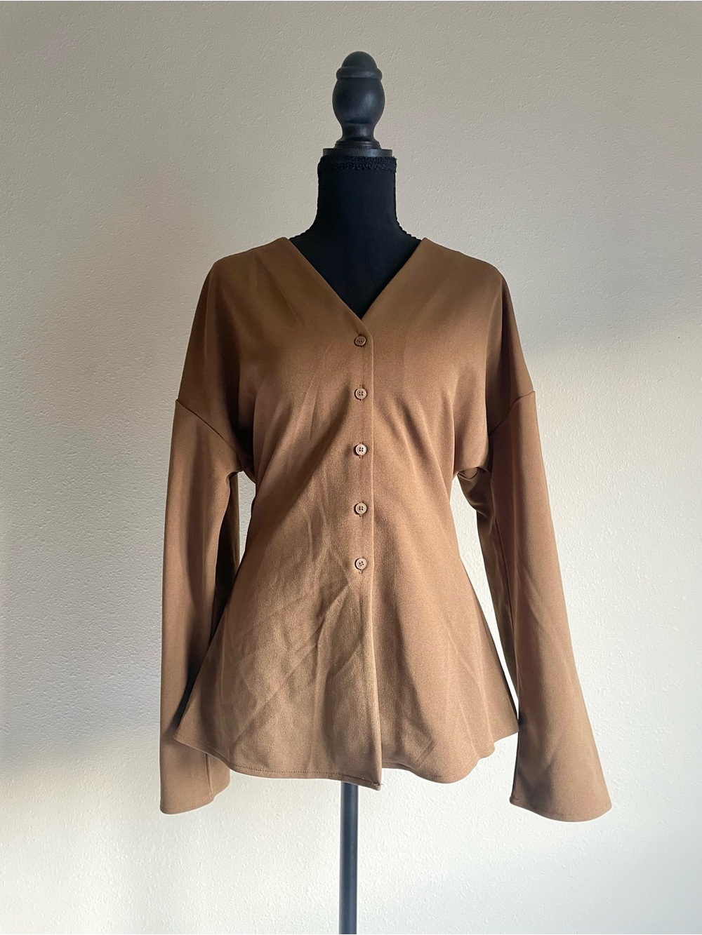 H&M Brown Button-Front V-Neck Long Sleeve Top